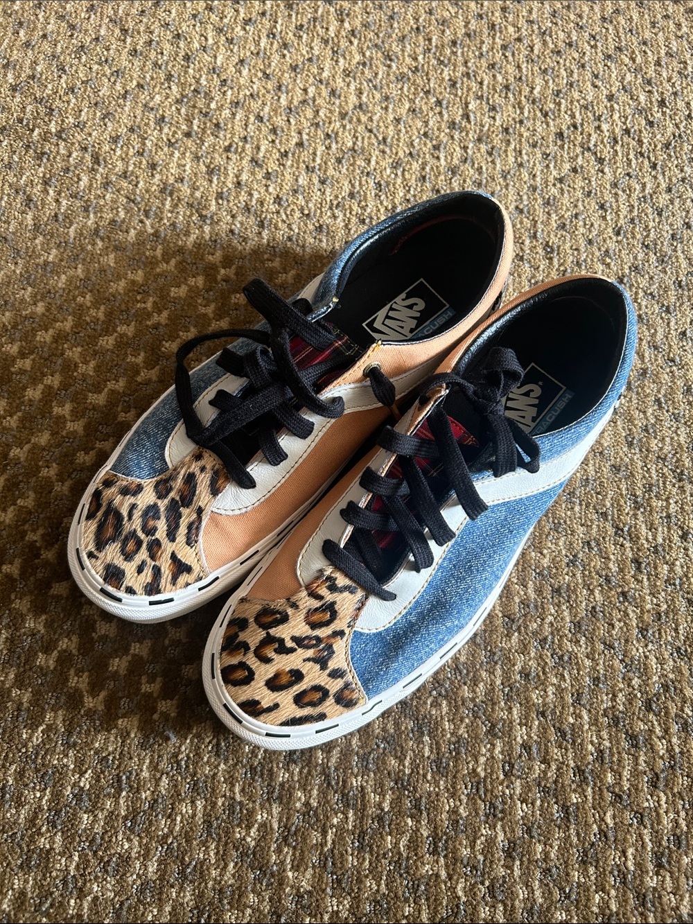 Vans Blue Denim, Tan & Leopard Print Low-Top Sneakers